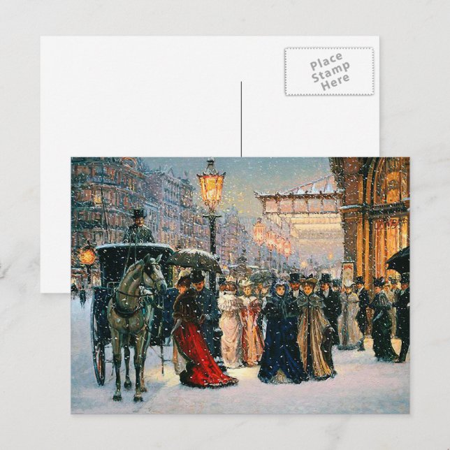 Cartão Postal De Festividades Vintage Winter Parisiense Scense (Frente/Verso)