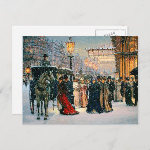Cartão Postal De Festividades Vintage Winter Parisiense Scense