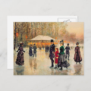 Cartão Postal De Festividades Vintage Winter Parisiense Scense Christmas