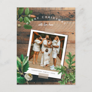 Cartão Postal De Festividades Vintage Wood Acorn Family Foto da família natalina