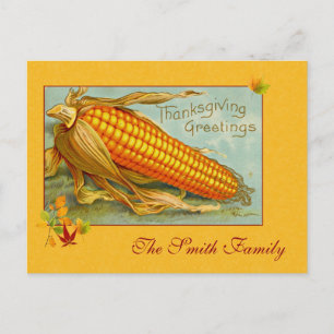 Cartão Postal De Festividades Vintage Yellow Cob of Corn Thanksanding Saudações