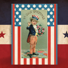 Cartão Postal De Festividades Vintage Young Tio Sam 4 de julho
