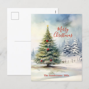 Cartão Postal De Festividades Vintagem de Árvore de Natal Evergreen