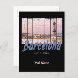 Cartão Postal De Festividades Vintagem de Espanha Skyline na Catalunha de Barcel