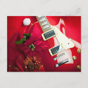 Cartão Postal De Festividades Violão Elétrico Vermelho com Enfeites de natal