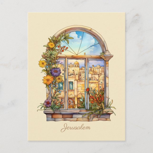 Cartão Postal De Festividades Visão da Janela de Jerusalém (Frente)