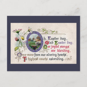 Cartão Postal De Festividades Visitas de Páscoa e Igreja Pequena Mais Poema
