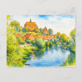 Cartão Postal De Festividades Vista catedral de Havelberg aquarell havelland