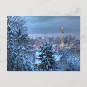 Cartão Postal De Festividades Vista Cênnica de Snowy Seattle
