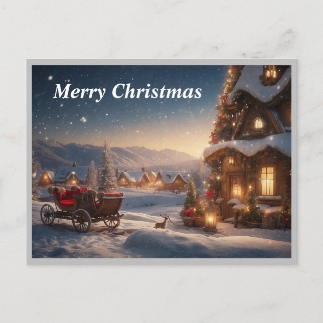 Cartão Postal De Festividades Vista cêntrica da aldeia de neve (Frente)