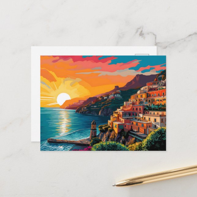 Cartão Postal De Festividades Vista da costa de Amalfi — Itália Magneet (Frente/Verso In Situ)