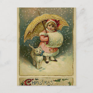 Cartão Postal De Festividades Vitoriano Vintage Retro Child e Cat Christmas