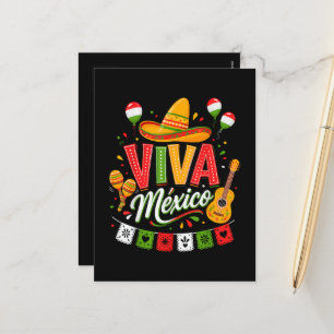 Cartão Postal De Festividades Viva México Chapéu Mexicano Maracas
