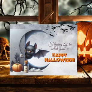 Cartão Postal De Festividades Voando Para Desejar Um Feliz Halloween