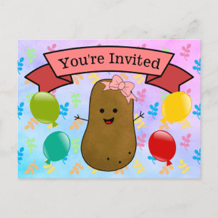 Cartão Postal De Festividades Você é Convidada Garota do Aniversário da Batata