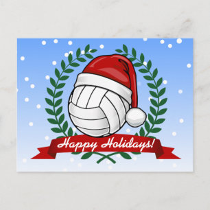 Cartão Postal De Festividades Voleibol vestindo chapéu de Natal Personalizado