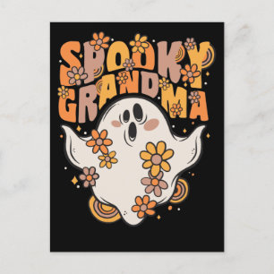 Cartão Postal De Festividades Vovó Espantalho Groovy Ghost Com Flores Vintage H