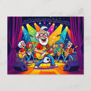 Cartão Postal De Festividades Vovô tocando em uma banda de rock no palco