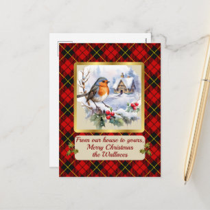 Cartão Postal De Festividades Wallace Crest & Tartan c/Robin Personalizado Xmas