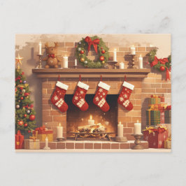 Cartão Postal De Festividades Warm Christmas Fireplace Scene