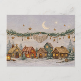 Cartão Postal De Festividades Warm Neutral Watercolor Boho Christmas Village 
