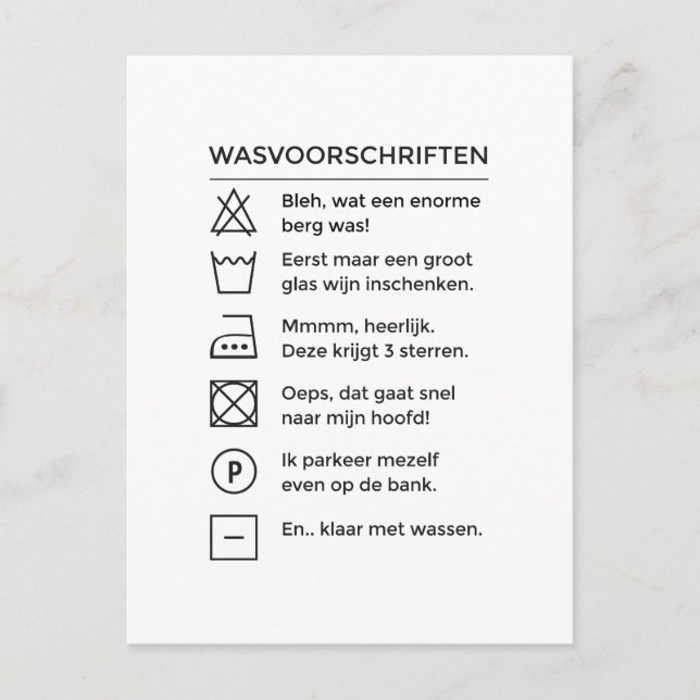 Cartão Postal De Festividades Wasvoorschriften met wijn, grappige tekst kaart (Frente)