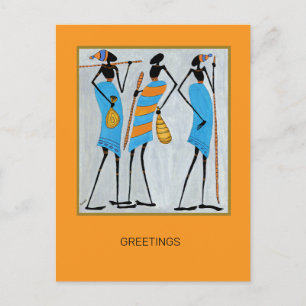 Cartão Postal De Festividades Watercolor African Art Maasai Warriors