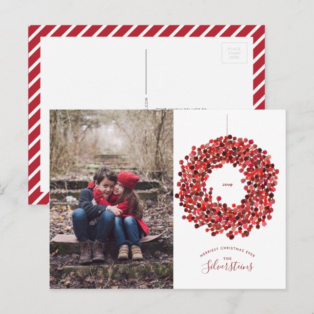 Cartão Postal De Festividades Watercolor Berries Wreath Christmas (Frente/Verso)