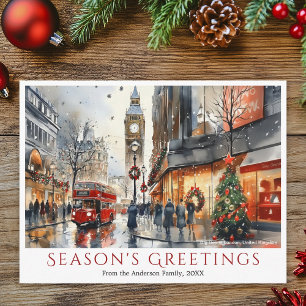 Cartão Postal De Festividades Watercolor Big Ben London Viagem Natal