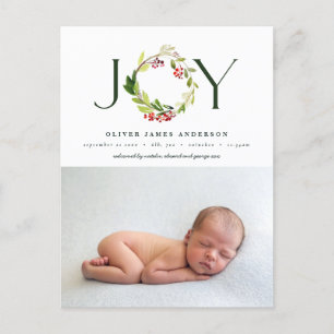 Cartão Postal De Festividades Watercolor botanical holiday birth announcement