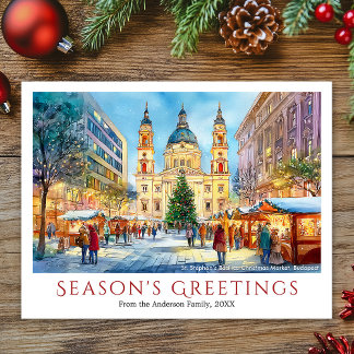 Cartão Postal De Festividades Watercolor Budapest Basilica Christmas Market