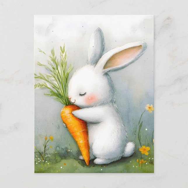 Cartão Postal De Festividades Watercolor Bunny Happy Harvest (Frente)