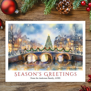 Cartão Postal De Festividades Watercolor Christmas Amsterdam Netherlands Viagem