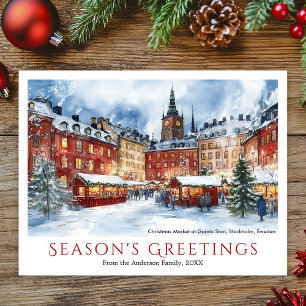 Cartão Postal De Festividades Watercolor Christmas Gamla Stan Suecia Estocolmo