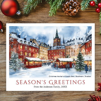 Cartão Postal De Festividades Watercolor Christmas Gamla Stan Suecia Estocolmo