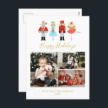 Cartão Postal De Festividades Watercolor Christmas Nutcracker 3 Photo Collage Ho<br><div class="desc">Design de Natal alegre e arejado inspirado pelo famoso balé "The Nutcracker" de 1892,  de Pyotr Ilyich Tchaikovsky,  um clássico de férias com uma reviravolta moderna e caprichosa.</div>