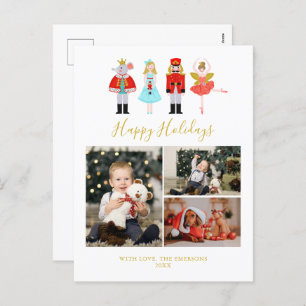 Cartão Postal De Festividades Watercolor Christmas Nutcracker 3 Photo Collage Ho