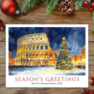 Cartão Postal De Festividades Watercolor Colosseum Roma Itália Viagem Natal