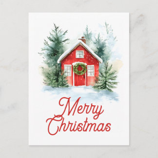 Cartão Postal De Festividades Watercolor Cottage Christmas Card