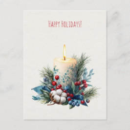 Cartão Postal De Festividades Watercolor decorated Christmas Candle