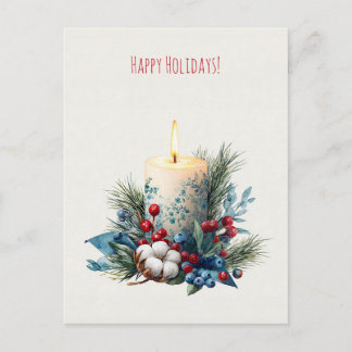 Cartão Postal De Festividades Watercolor decorated Christmas Candle
