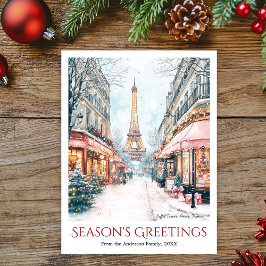 Cartão Postal De Festividades Watercolor Eiffel Tower Snow Paris Viagem França