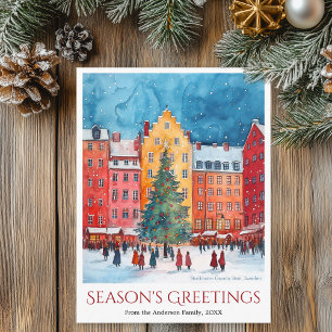 Cartão Postal De Festividades Watercolor Estocolmo Gamla Stan Viagem de Natal