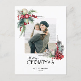 Cartão Postal De Festividades Watercolor Felry Christmas Floral Photo