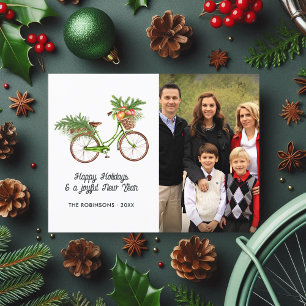 Cartão Postal De Festividades Watercolor Floral Bicycle Christmas Family Photo