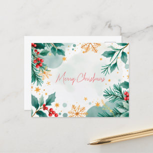 Cartão Postal De Festividades Watercolor - Folhas de Natal Merry