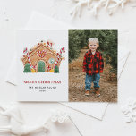 Cartão Postal De Festividades Watercolor Gingercake House Foto Natal<br><div class="desc">Feliz Natal | Envie cartões de natal para a família e amigos com este cartão postal de Natal personalizável. Ele apresenta uma casa de pão de gengibre decorada com canas doces, hortelões, doces e muito mais. Personalize adicionando seus detalhes. Este cartão postal de Natal com fotografia está disponível em outros...</div>