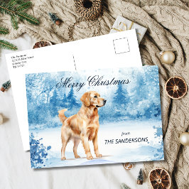 Cartão Postal De Festividades Watercolor Golden Retriever Winter Christmas