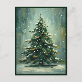 Cartão Postal De Festividades Watercolor Green Christmas Tree Winter Holiday
