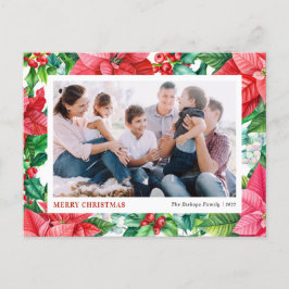 Cartão Postal De Festividades Watercolor Holly e Poinsettia Foto de Natal